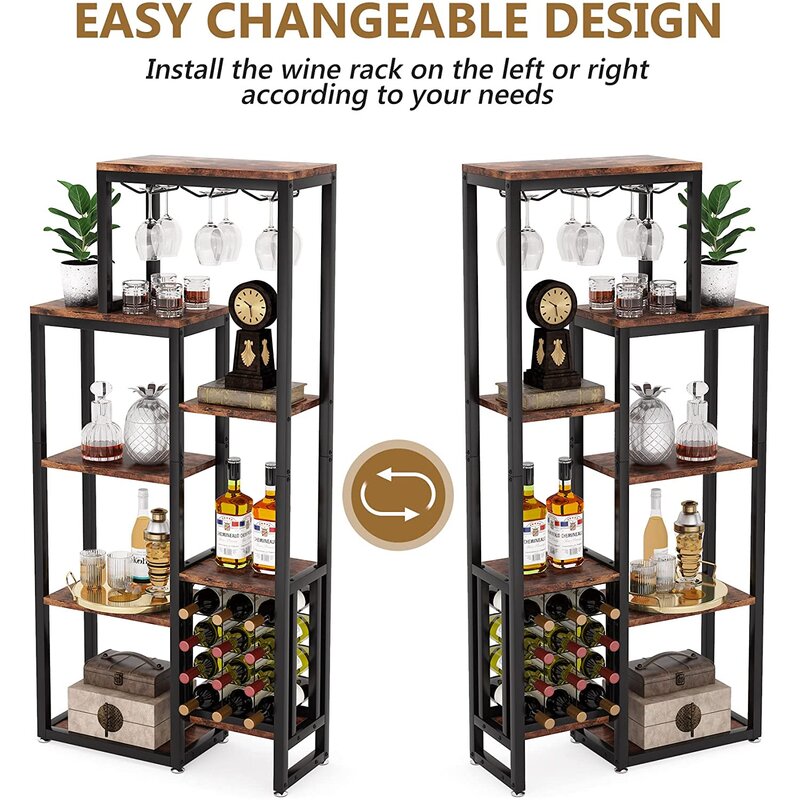 17 Stories Freestanding Wine Bakers Rack With Glass Holder And Wine Storage Reviews Wayfair